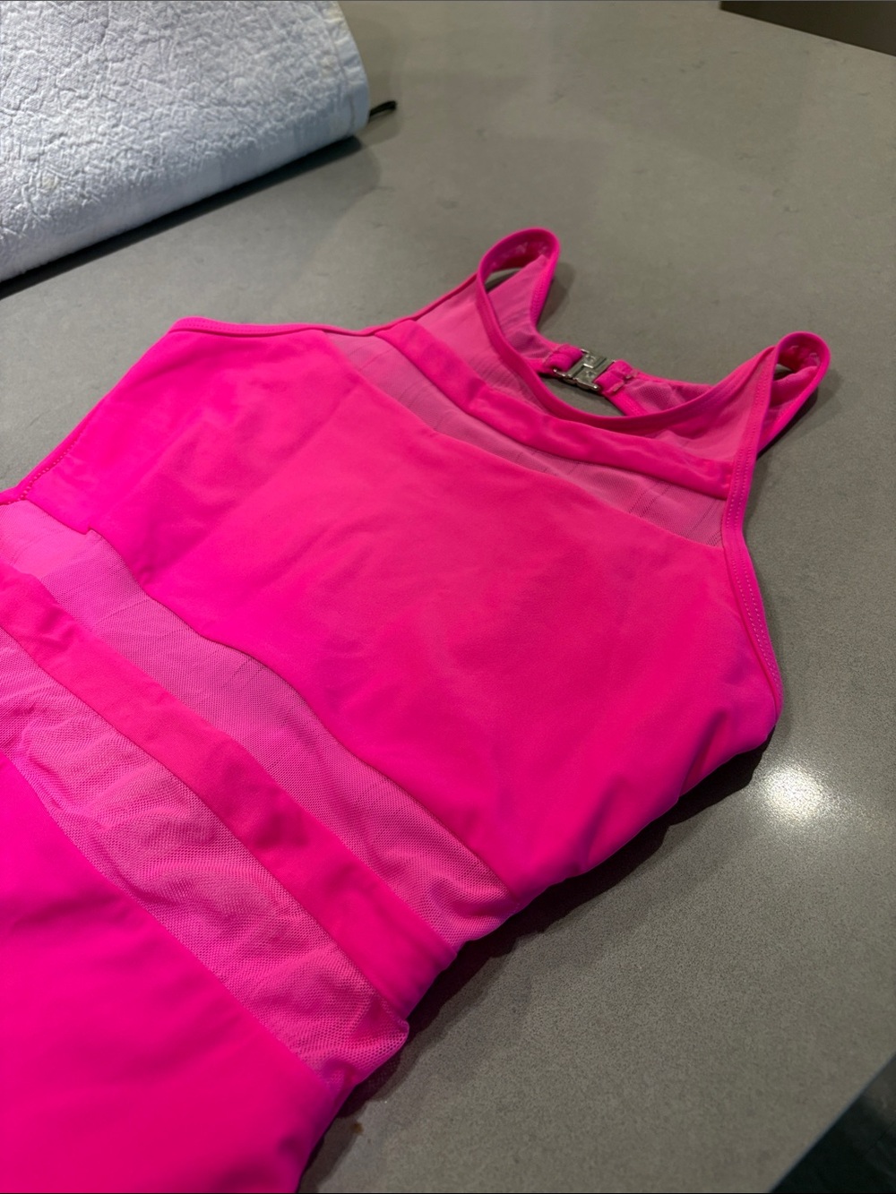 Women’s High-Neck Hot Pink Tank Top with Sheer Panels